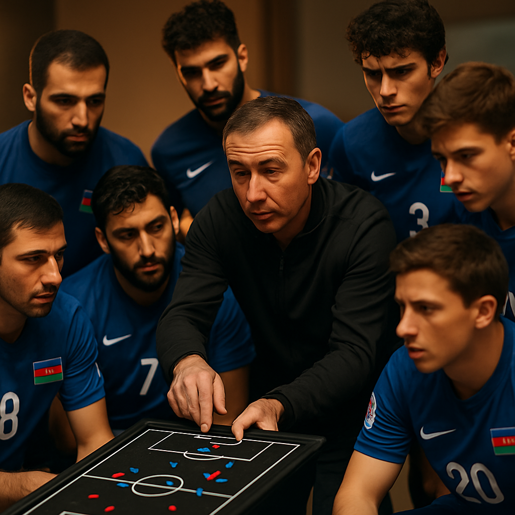 A close-up of the coachs hand drawing on a tactical board, surrounded by intense