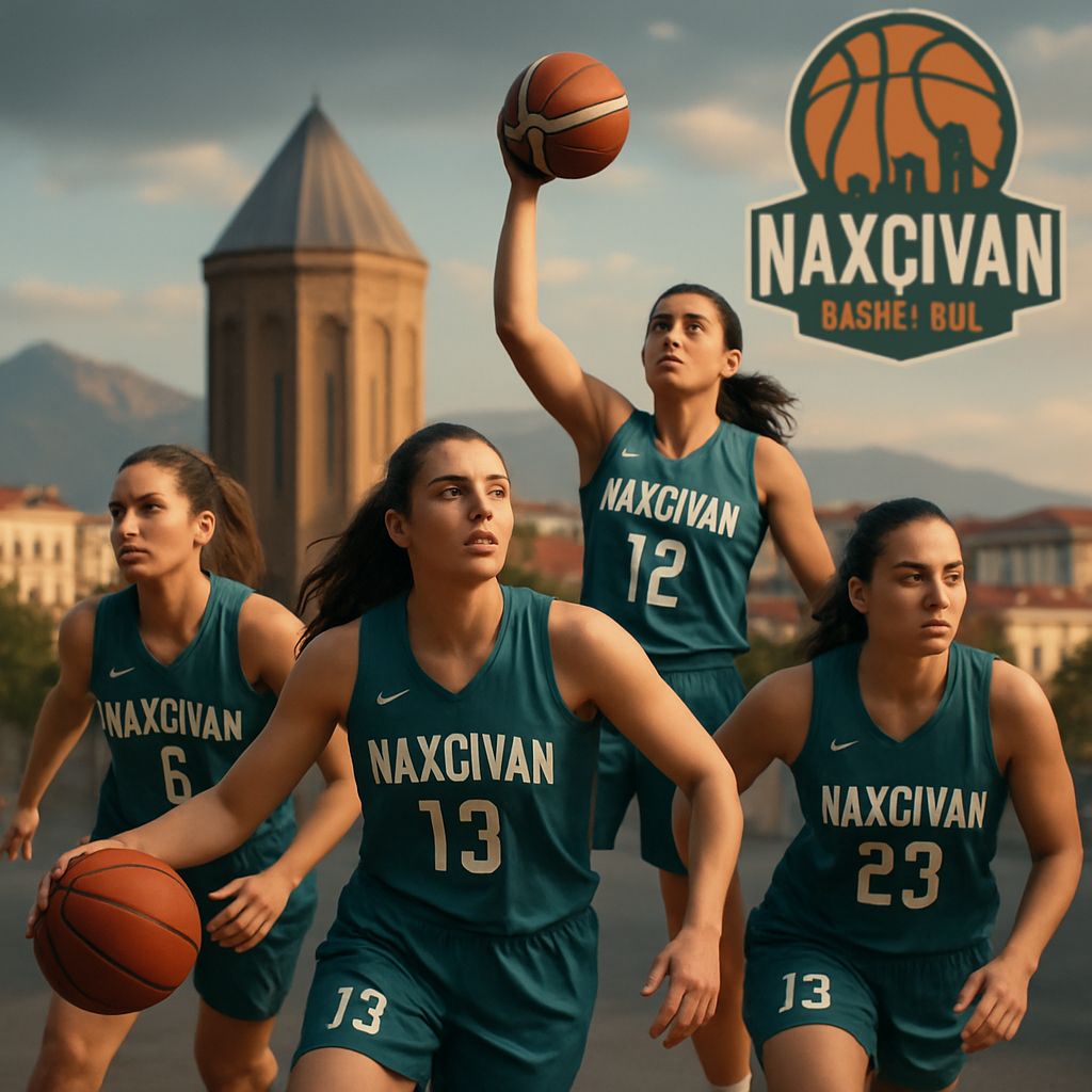 A powerful image capturing the essence of womens basketball in Naxçıvan, with players posed