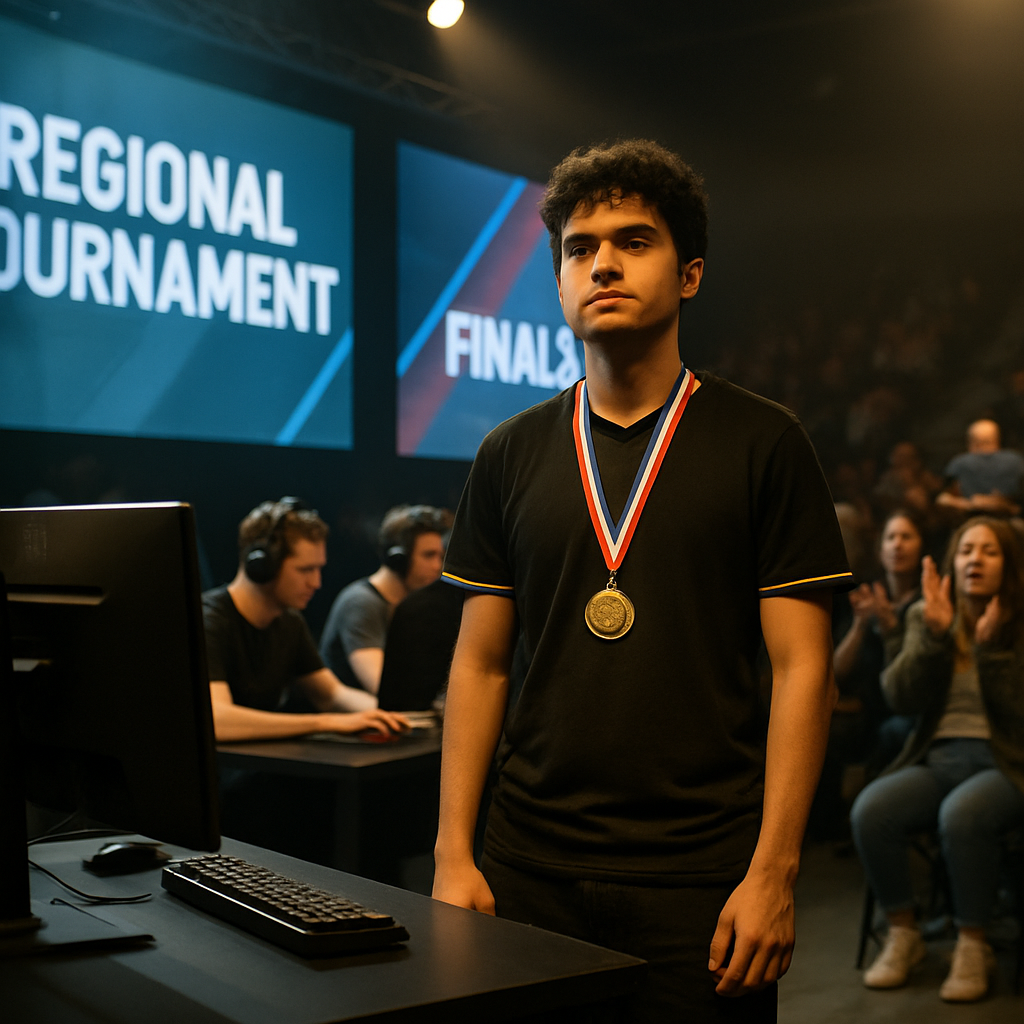 A local esports champion competes at a regional tournament, with the event offering a